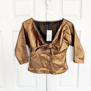 Callipygian Opening Ceremony Copper Metallic Tie Bust Blouse
